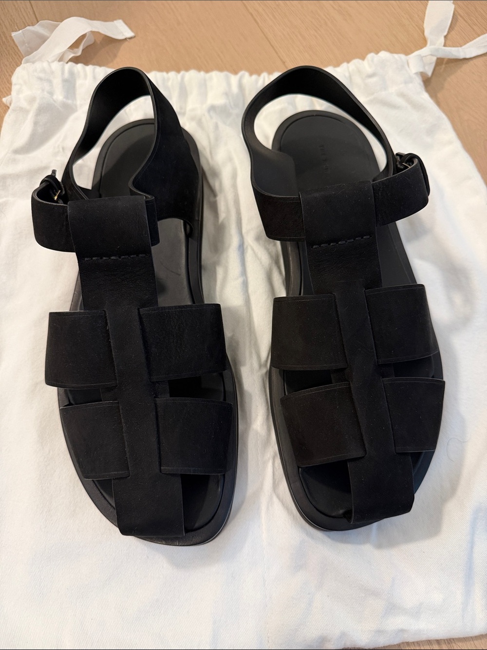 New The Row Men’s Fisherman Suede Saddle Nubuck Sandals - Black Size 45 EU